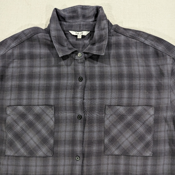 Taylor Hill x Joe's Flannel Shirt Womens Size Medium Plaid Blue Black Boyfriend - Picture 5 of 12